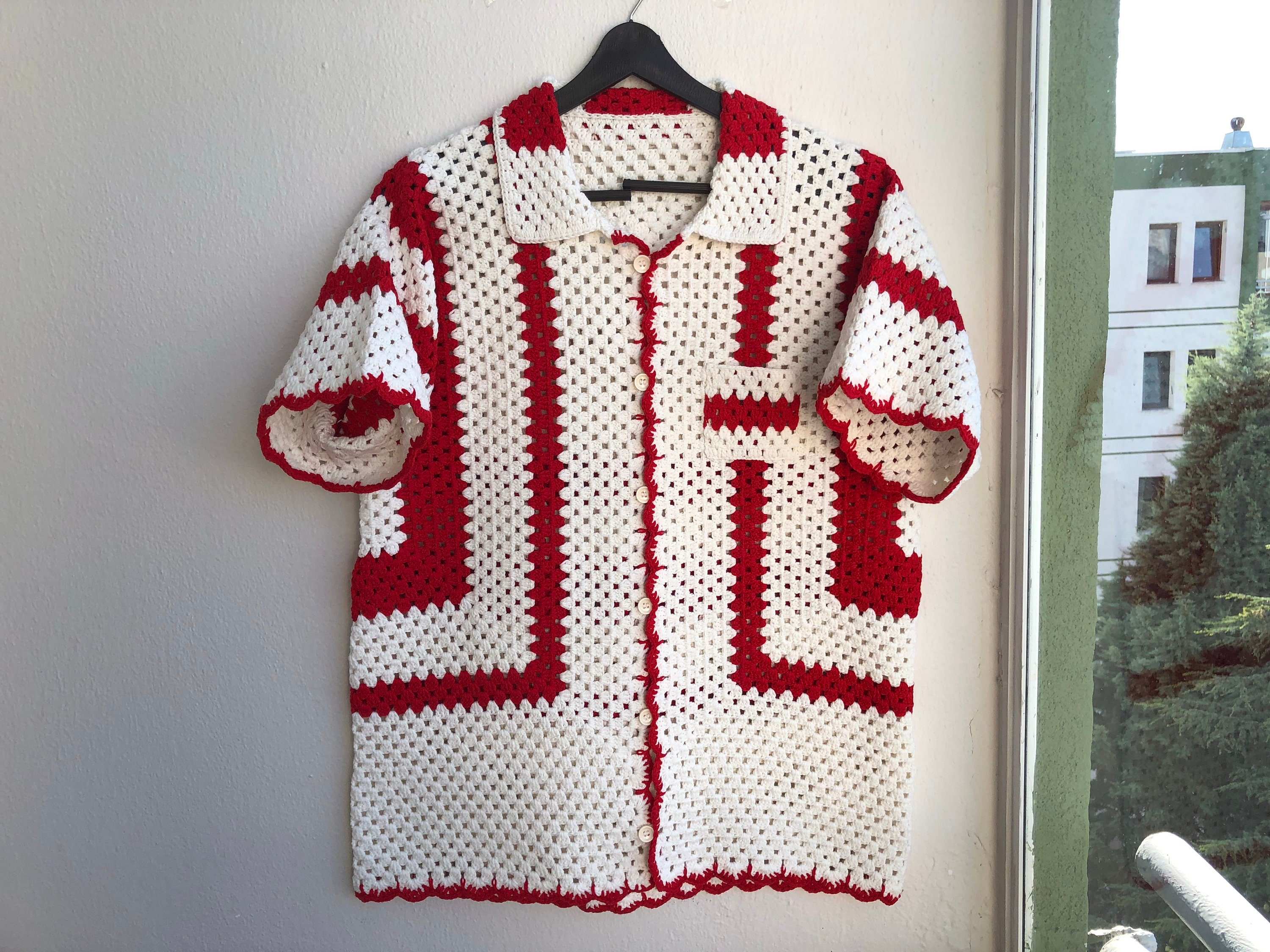 Merladesigns Red Unisex Shirt, Summer Shirt, Crochet Unisex