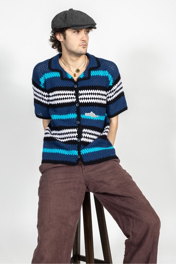 Merladesigns Unisex Striped Collared Shirt, Summer Shirt, Crochet