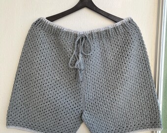 MerlaDesigns Colorful Ethnic Shorts for Men, Motif Handmade Shorts, Unisex Handknit Crochet Shorts, Bohemian Summer Men’s Shorts