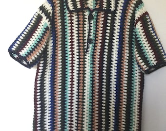 MerlaDesigns Crochet Shirt, Unisex Shirt, Vintage Crochet Shirt, Crochet Shirt for Men, Crochet Shirt