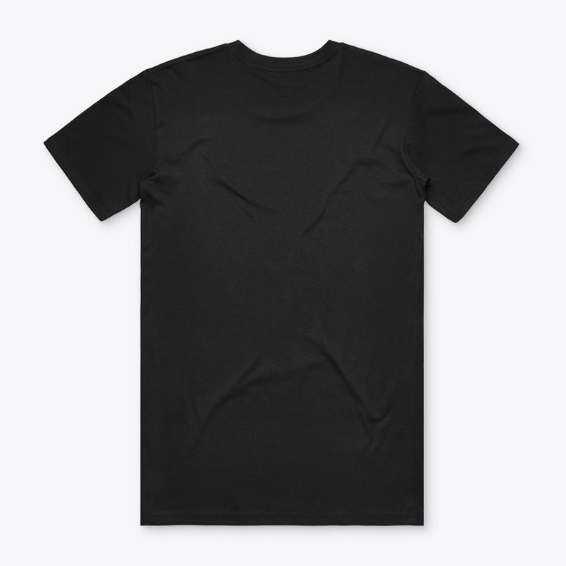 May include: A black t-shirt with short sleeves and a crew neck.