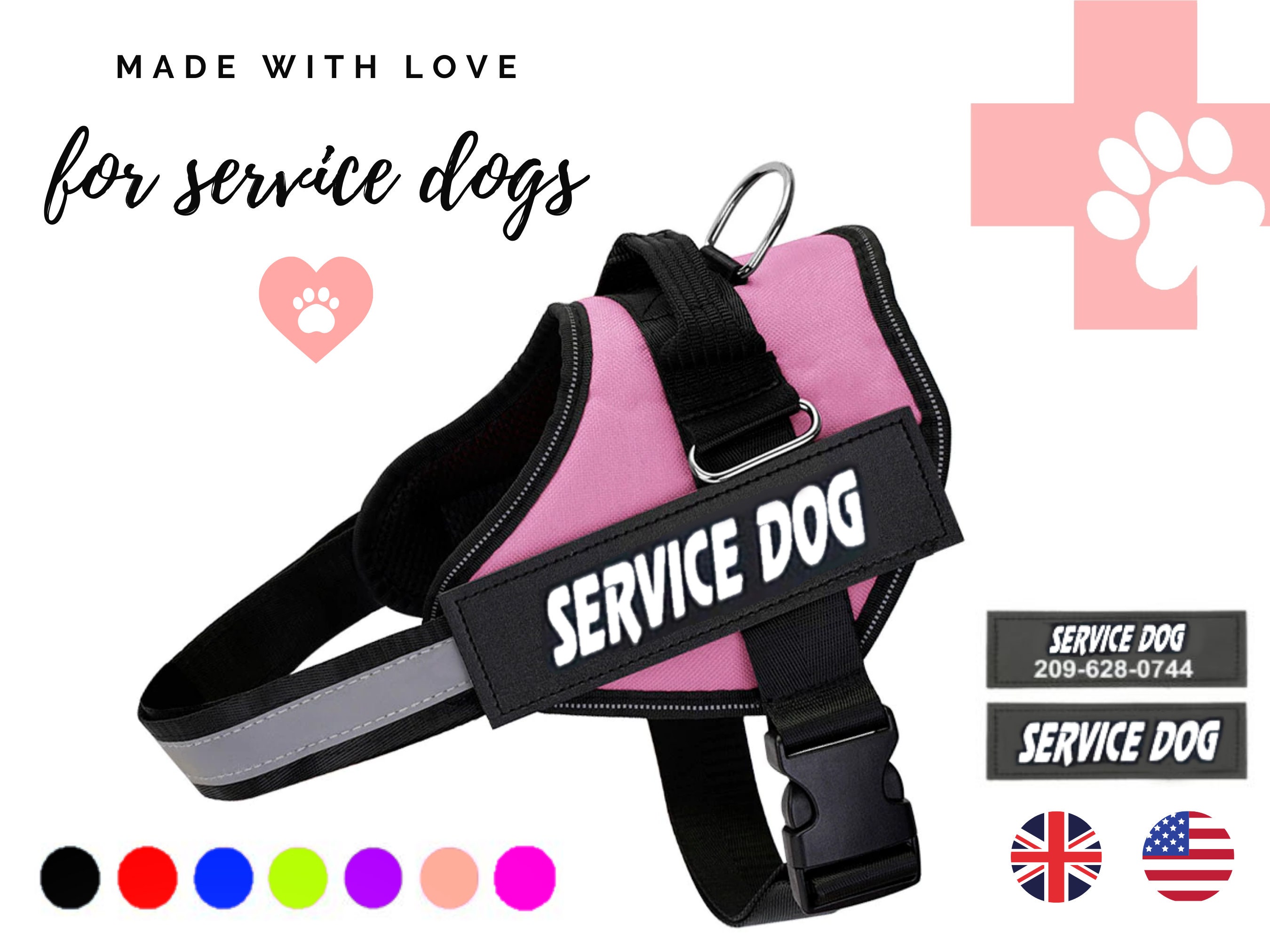 Pink dog harness service dog gear personalized harness Etsy
