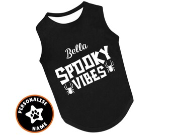 Gepersonaliseerde Halloween-hondenvest: Spooky Vibes-shirt voor huisdieren