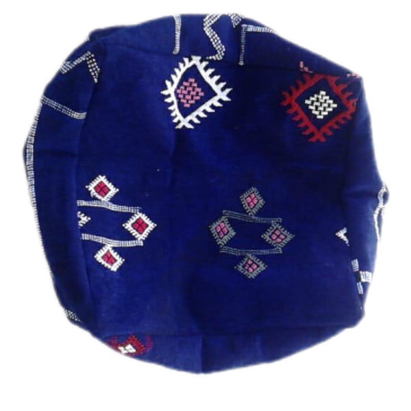 Pouf berbère bleu en laine  , Poufs marocains faits main avec de beaux motifs berbères,