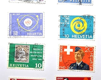 Timbres anciens. Timbres suisses vintage. Tirage Helvetia de 1956/1960