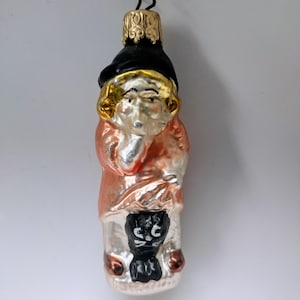 Inge Glas Witch with Cat Ornament: Vintage Mercury Glass, Hand Blown