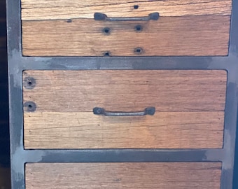 Rustic Reclaimed Wood Chest of Drawers – Industrial Metal Accents – Handmade Storage Cabinet