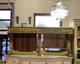 Solid Wood Entry Table – Hand Carved Rustic Console – Hallway or Foyer Table
