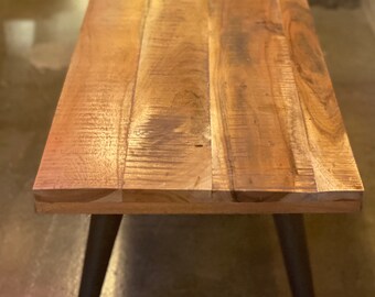 Mid-Century Modern Rustic Bench – Handmade Wood Seating – Entryway or Dining