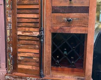 Reclaimed Wine Bar Cabinet – Industrial Wood & Metal Storage