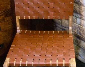 Leather Woven Chair – Rustic Handmade Accent Chair – Mid-Century Modern Seating