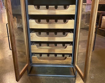 Wine Bar Cabinet – Industrial Rustic Wood & Metal Storage