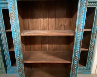 Teal Reclaimed Wood Bookshelf – Rustic Industrial Storage