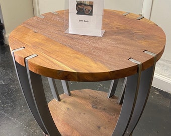 Round End Table – Rustic Wood Side Table – Handmade Accent Furniture