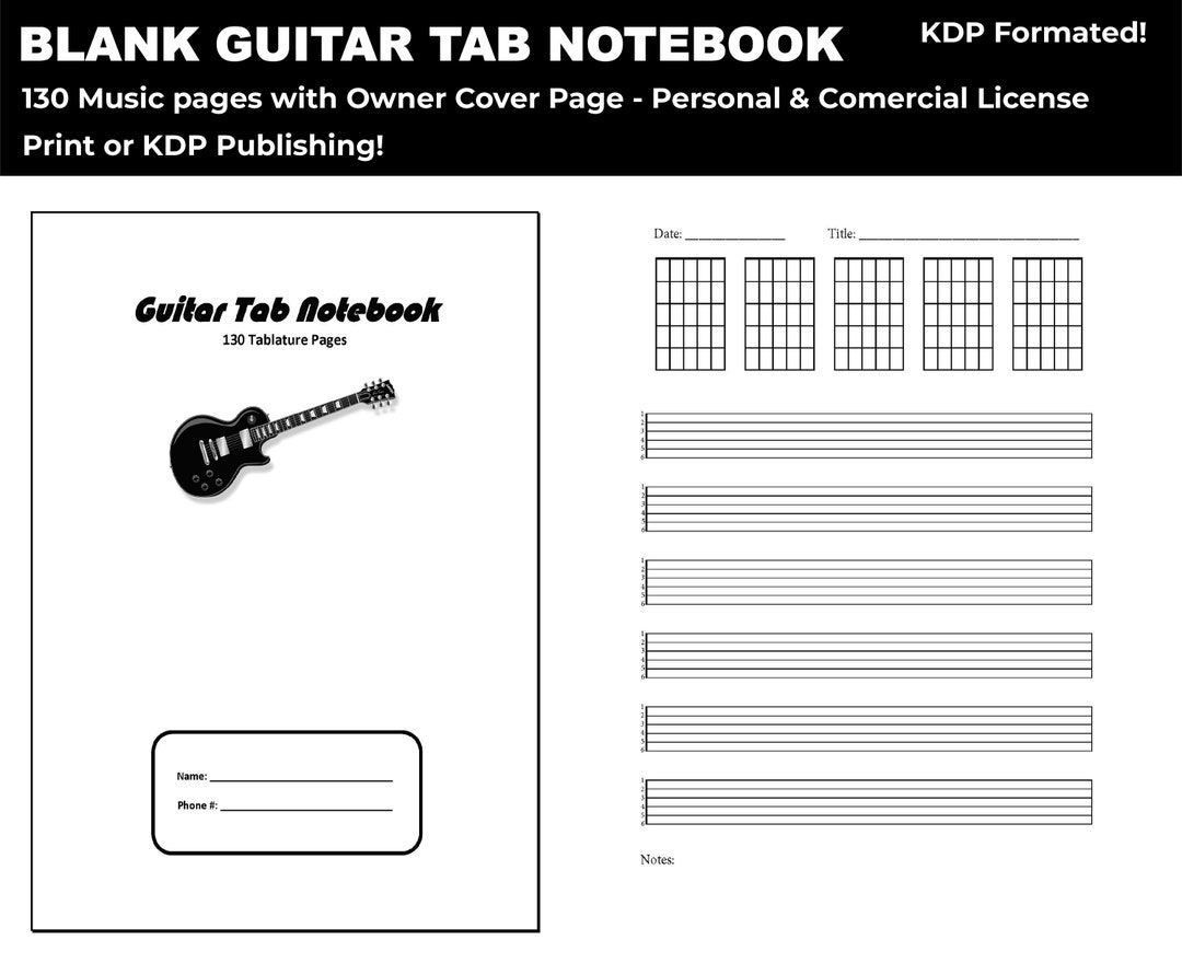  Guitar Tab Notebook - 6 string guitar 100 blank pages: - 5  treble clef & guitar tab staffs per page (Guitar Resources Series):  9780995673229: Brockie, Mr Ged: Books