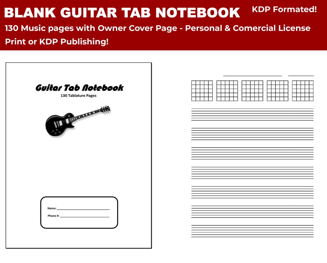 Cahier De Musique Guitare A4 - 100 Pages Tablatures Et Grilles D'Accords - Débutants à Pros
