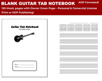 Blank Guitar Tab Notebook Journal v2 | Printable PDF - KDP Template Blank Sheet Music for Guitar 130 pages 8.5x11