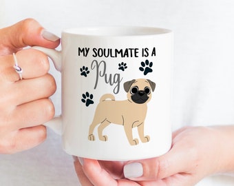 Cartoon Pug Coffee Mug Soulmate Cute Dog Lover Gift Cartoon Pet Ceramic Coffee Cup Pug Illustration Pet Memorial Gift