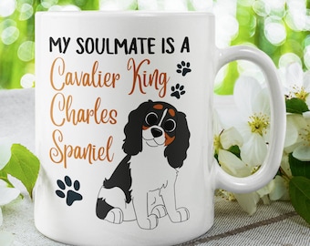 Cartoon Cavalier King Charles Spaniel Mug (Black) Soulmate Cute Dog Lover Gift Cartoon Pet Ceramic Coffee Cup Illustration Pet Memorial Gift
