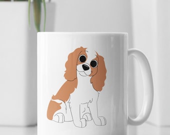 Cartoon Cavalier King Charles Spaniel Mug (Brown) Cute Dog Lover Gift Cartoon Pet Ceramic Coffee Cup Illustration Pet Memorial Gift