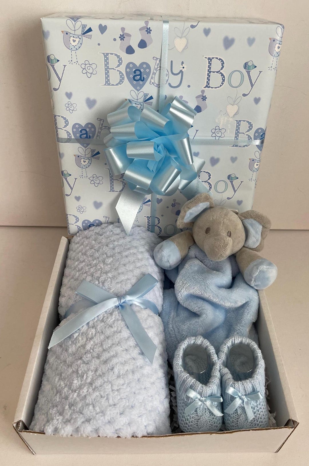 Luxury Baby Boy Gift Box: Elephant Comforter, Blue Blanket & Booties - Etsy