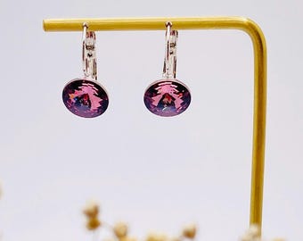 Swarovski Pink Stone Leverback Earrings-Elegant Swarovski Crystal Earring For Women-Minimalist Round Pink Earring-Statement Earring-Gift Her