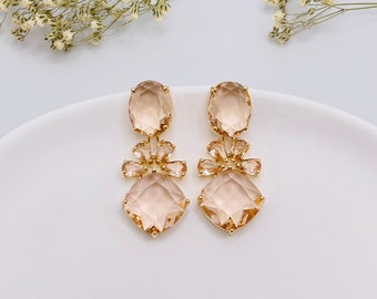 Champagne Crystal Chandelier Earrings-Large Statement Drop Earrings for Bridal Wedding & Evening Wear