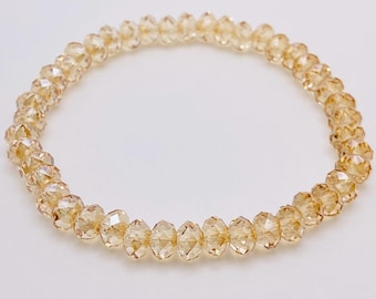 Champagne Swarovski Crystal Bracelet, Light Gold Stretch Beaded Bracelet, 6mm Sparkly Stackable Bracelet, Minimalist Gift for Her