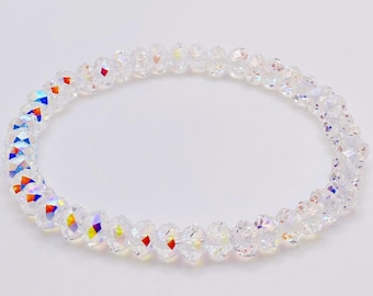 Clear Swarovski Crystal Stretch Bracelet-Sparkling Swarovski AB Beaded Bracelet-6mm Aurora Borealis Bracelet-Minimalist Jewelry Gift for Her