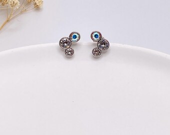 Clear AB Swarovski Crystal Stud Earrings, Rhodium Plated Cluster Studs, Bridal Wedding Earrings