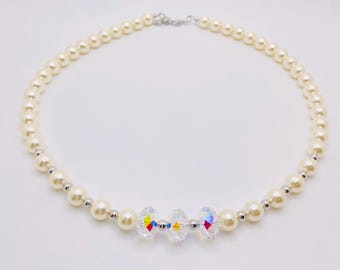 Swarovski Pearl Necklace: Aurora Borealis Crystal Beaded