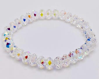 Swarovski AB Crystal Stretch Bracelet-Clear AB Beaded Elastic Bracelet-8MM Beaded Bracelet-Bling Bracelet-Graduation Birthday Gift for Her
