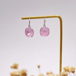 Blush Pink Swarovski Crystal Earrings-Cushion Cut Dangle Earrings on Silver Hooks-Pastel Crystal Earrings-Romantic Bridal Jewelry, Gift Her