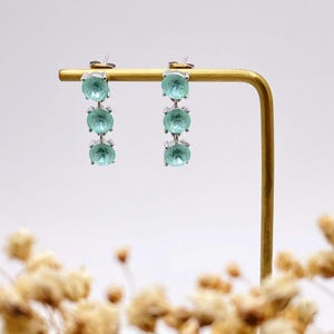 Mint Green Swarovski Crystal Drop Earrings-Triple Dangle Earrings-Green Dangles-Light Green Statement Earrings-Bridesmaid Jewelry-Gift Her