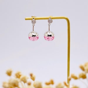 Swarovski Pink Crystal Drop Earrings-Clear Studs & Silver Tone-Pink Crystal Dangle Earrings-Minimalist Swarovski Jewelry Bridesmaid Gift Her