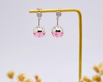 Swarovski Pink Crystal Drop Earrings-Clear Studs & Silver Tone-Pink Crystal Dangle Earrings-Minimalist Swarovski Jewelry Bridesmaid Gift Her
