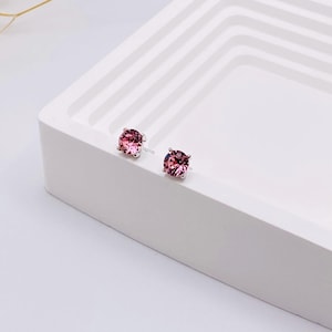 Rose Pink Swarovski Stud Earrings-Faceted Round Crystals in Silver-Tone-Small Pink Studs for Daily Wear Minimalist Pink Jewelry Gift for Her