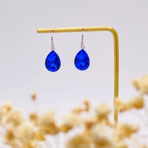 Swarovski Crystal Teardrop Earrings-Sapphire Blue-Elegant Dangle Earrings for Women-Royal Blue Crystal Earrings-Sapphire Drop Earrings-Gift
