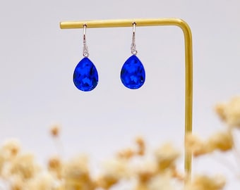 Swarovski Crystal Teardrop Earrings-Sapphire Blue-Elegant Dangle Earrings for Women-Royal Blue Crystal Earrings-Sapphire Drop Earrings-Gift