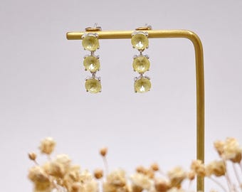 Light Yellow Three-Stone Swarovski Crystal Dangle Earrings – Pale Yellow Bridal Drop Earrings