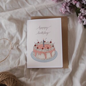 Bolo de feliz aniversário de <br> Crie Seu Próprio Produto! Cartão de aniversário | ilustração | Cartões para ele ela | cartões para qualquer um | A6