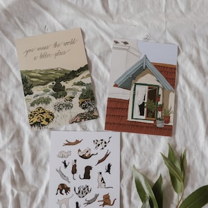 Set di cartoline/cartolina gatti/cartolina finestra/cartolina paesaggio