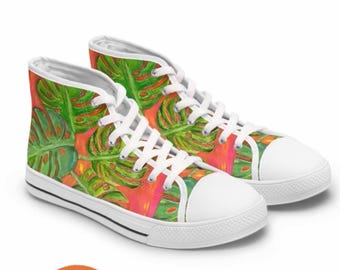 Zapatillas altas con estampado de monstera tropical / Estampado de hojas vibrantes
