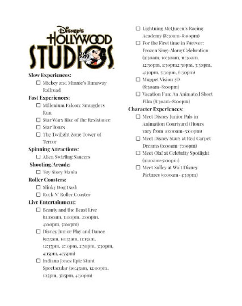 2023 Categorized Checklist: Epcot, Magickingdom, Animalkingdom ...