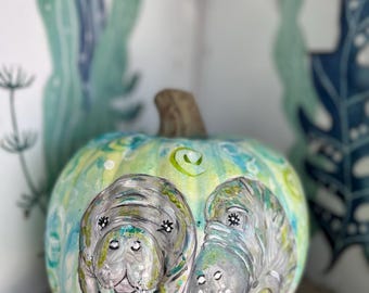 Coastal Manatee Faux Watercolor Pumpkin