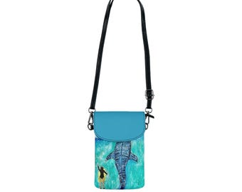 Cartera pequeña para teléfono móvil/bolso cruzado con diseño de tiburón ballena y surfista
