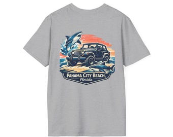 Camiseta de Jeep en Panama City Beach / Diseño de puesta de sol en el océano en Florida Beach
