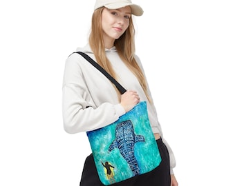 Bolsa de mano con ilustración de tiburón ballena y vida marina submarina