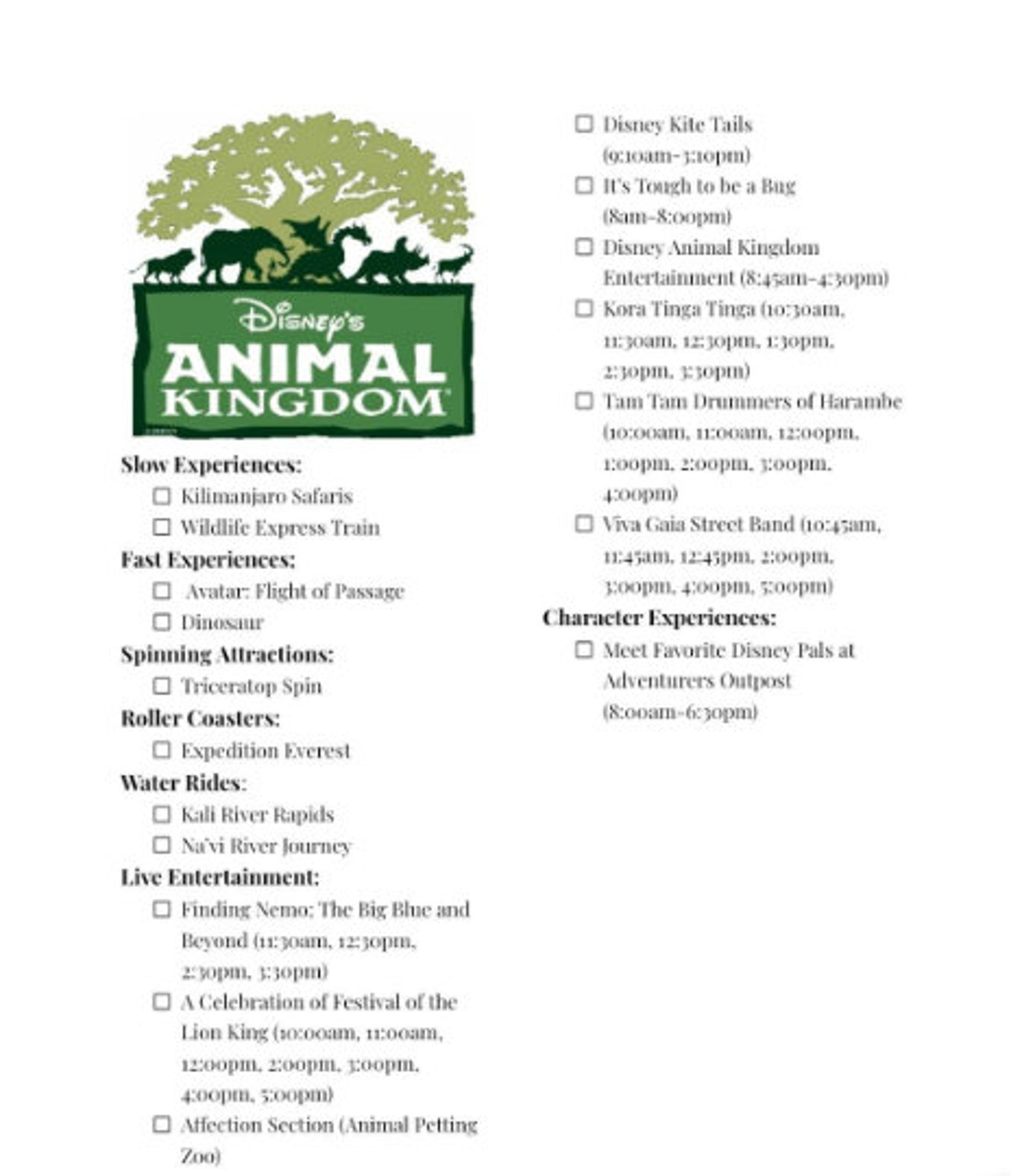 2023 Categorized Checklist: Epcot, Magickingdom, Animalkingdom ...