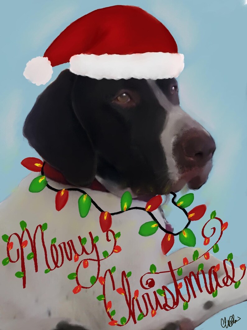German Shorthaired Pointer Dog Christmas Painting Etsy